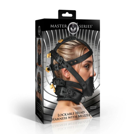 Master Series Vegan Head Gear z blokadą i kagańcem, czarny, regulowany