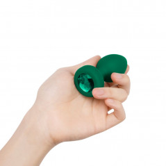 Plug analny wibrujący - B-Vibe Vibrating Jewel Plug M/L Emerald